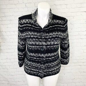 TWEEDS BLACK & GRAY LARGE BUTTON CARDI SWEATER XL